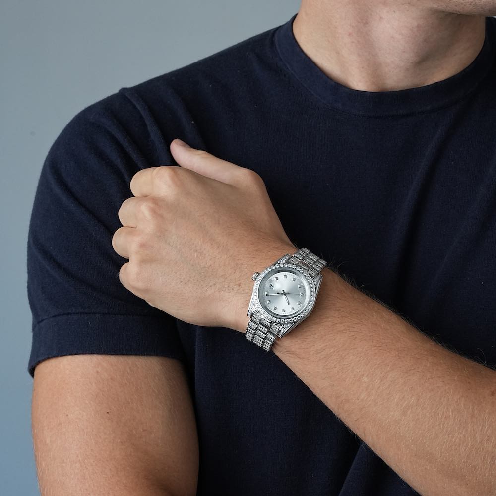 Moissanite Presidential Watch | White Face | 41MM | 13.3CT Iced Out | 14K White Gold、mySite、hinf8tx79