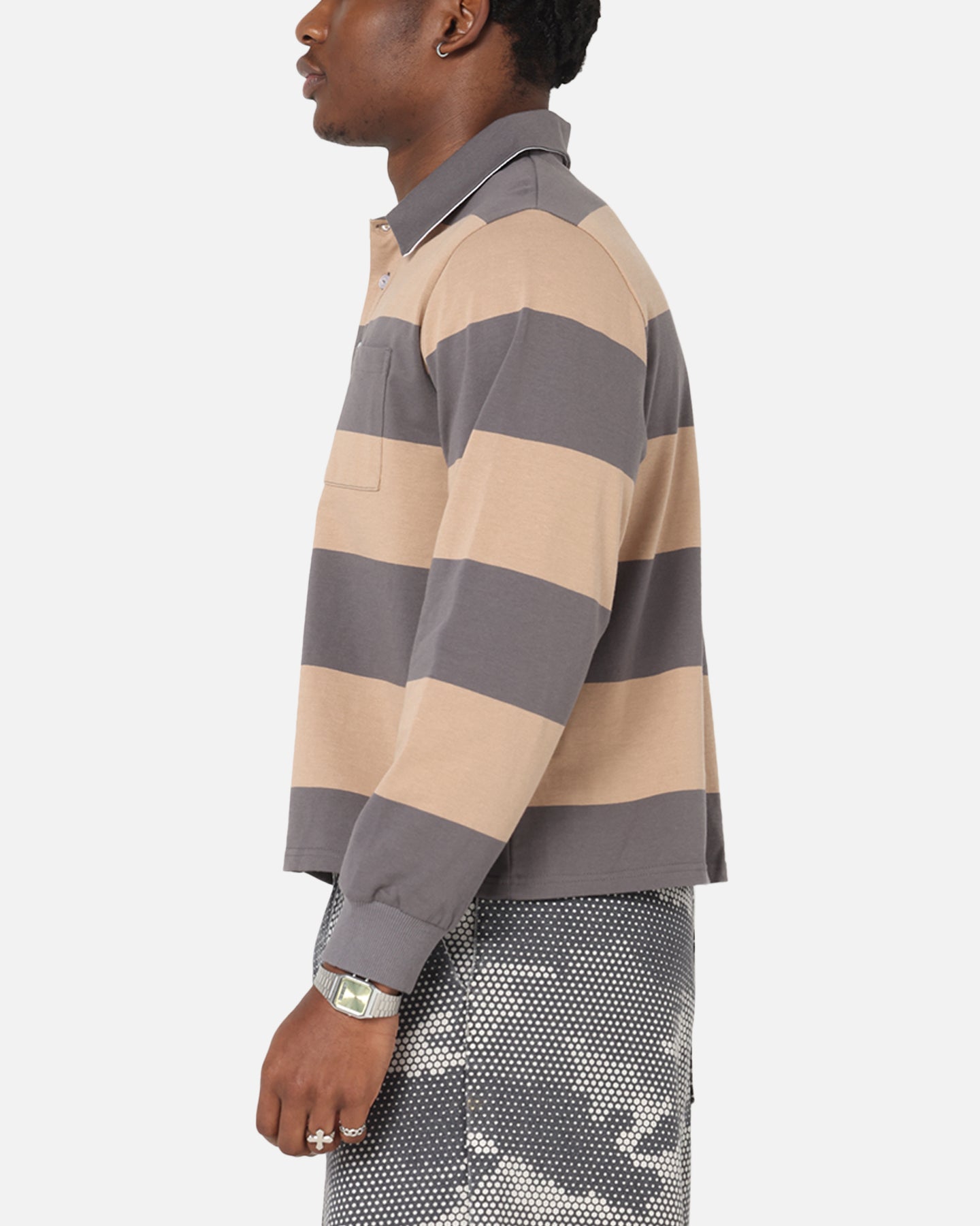 XXIII Rugby Long Sleeve Polo T-Shirt Charcoal/Tan、mySite、zt4zffjzw