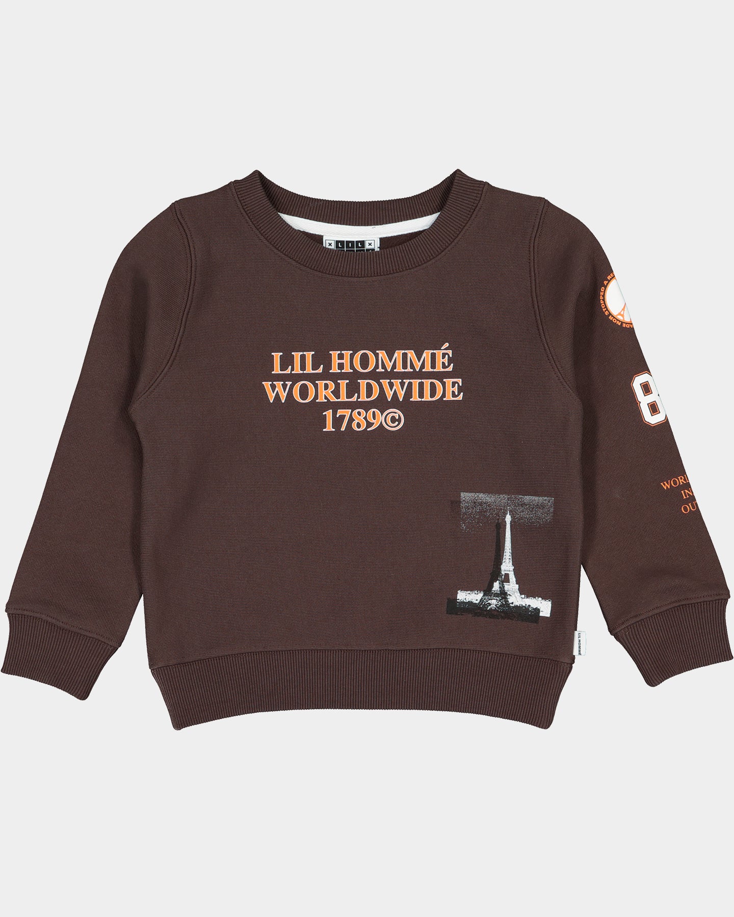 Lil Homme Kids' Worldwide Crewneck Dark Brown、mySite、zt4zffjzw
