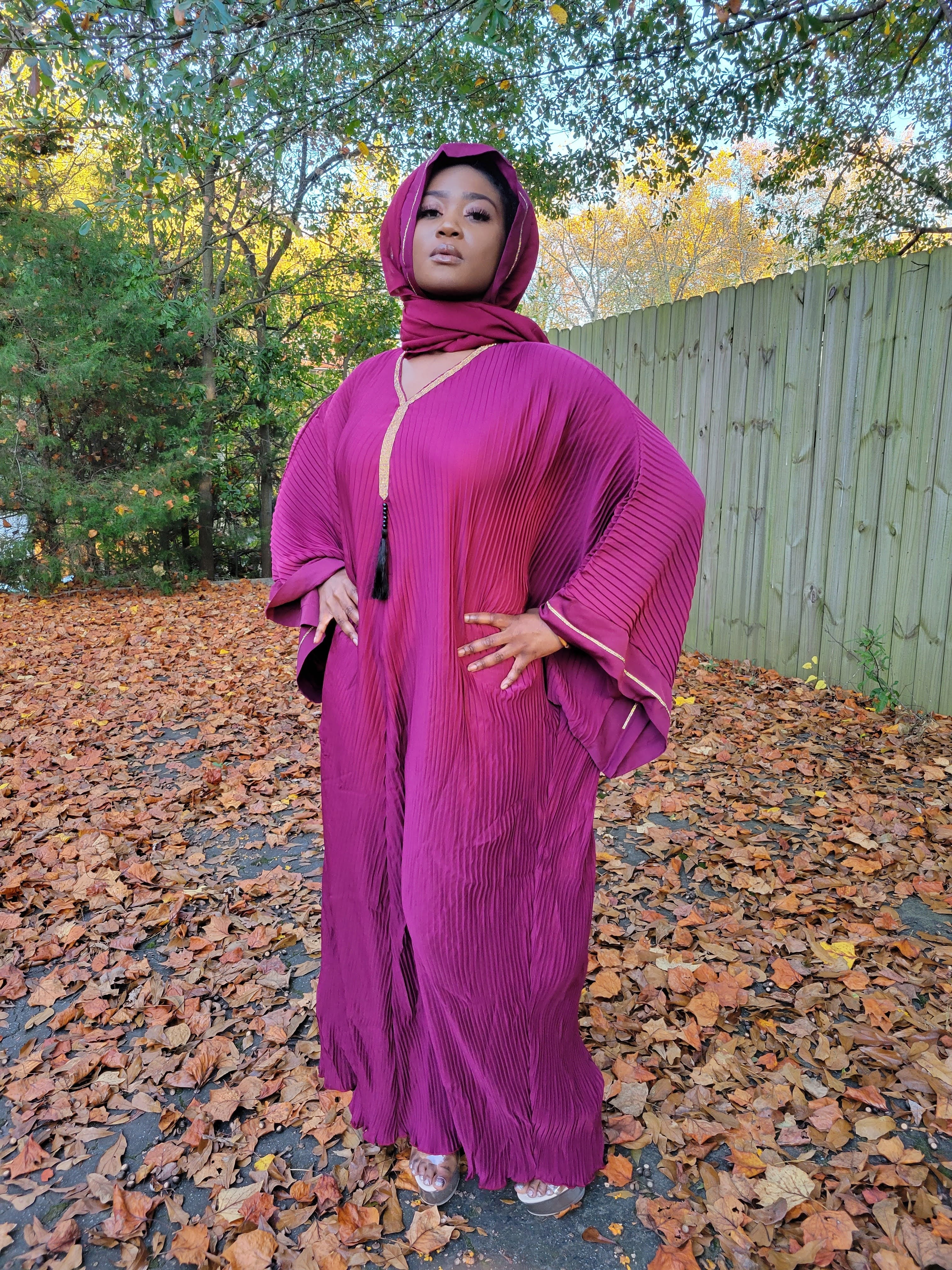 Malaika Burgundy African Ribbed Kaftan Dress - DPXDK21、mySite、solidvoid