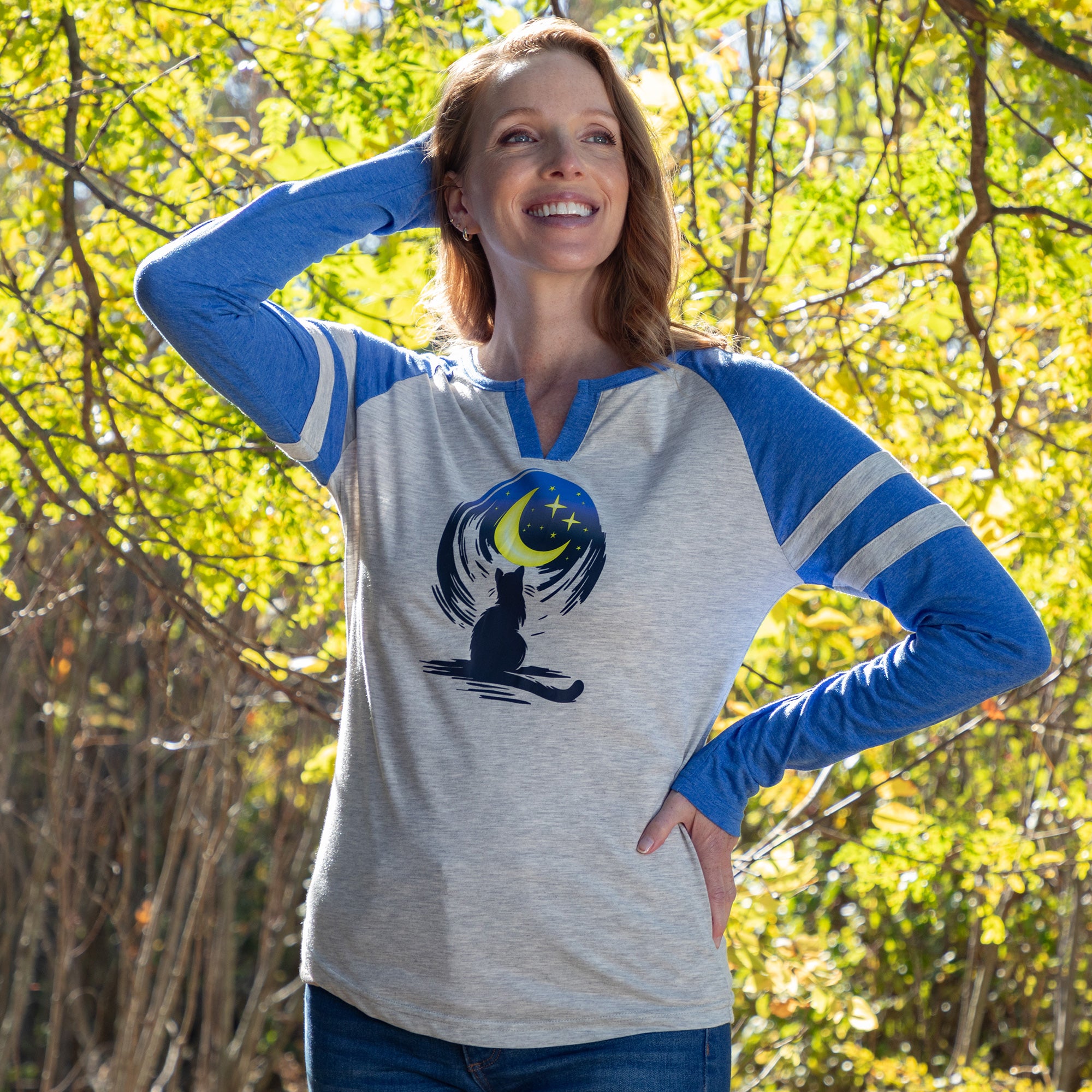 Kittens & Moon Long Sleeve Heathered Tee、mySite、camillekostekn