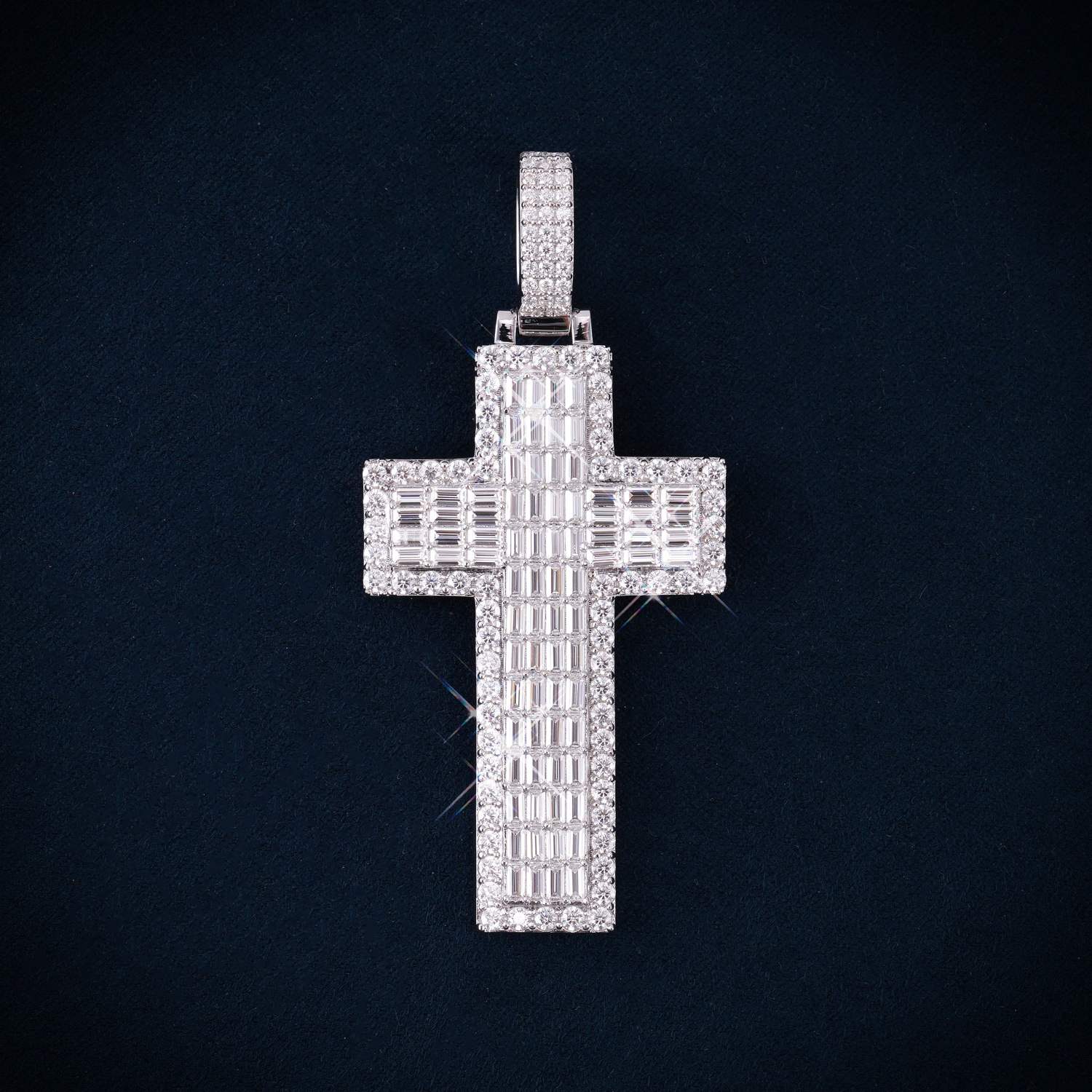 Double Layer Emerald Cut Moissanite Cross Pendant 14K Gold、mySite、hinf8tx79