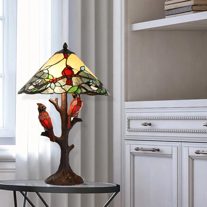 Cardinal Stained Glass Lamp Beautiful Piece! Handmade、mySite、g9winljtr