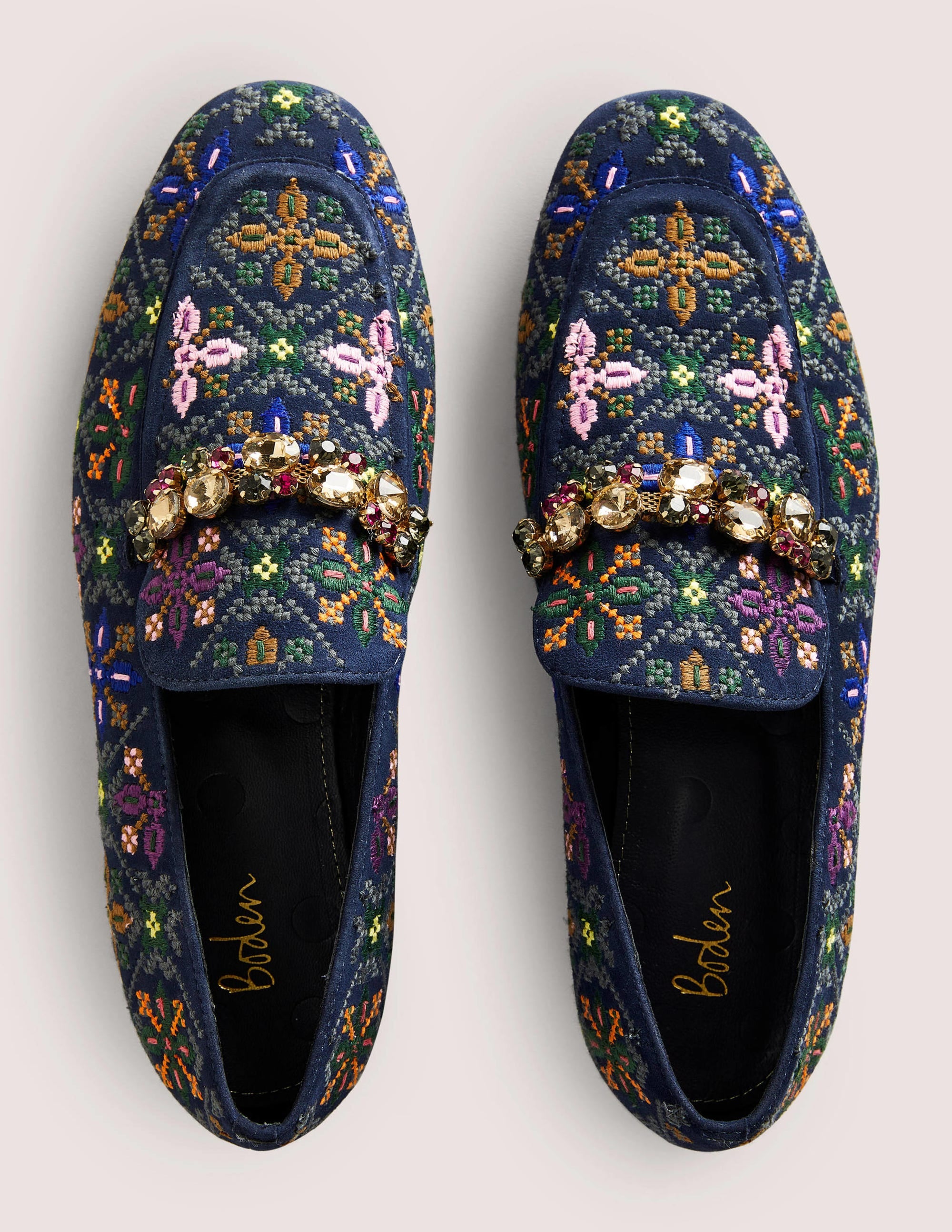  Embellished Trim Loafers-Navy Embroidered、mySite、ashleygrahame