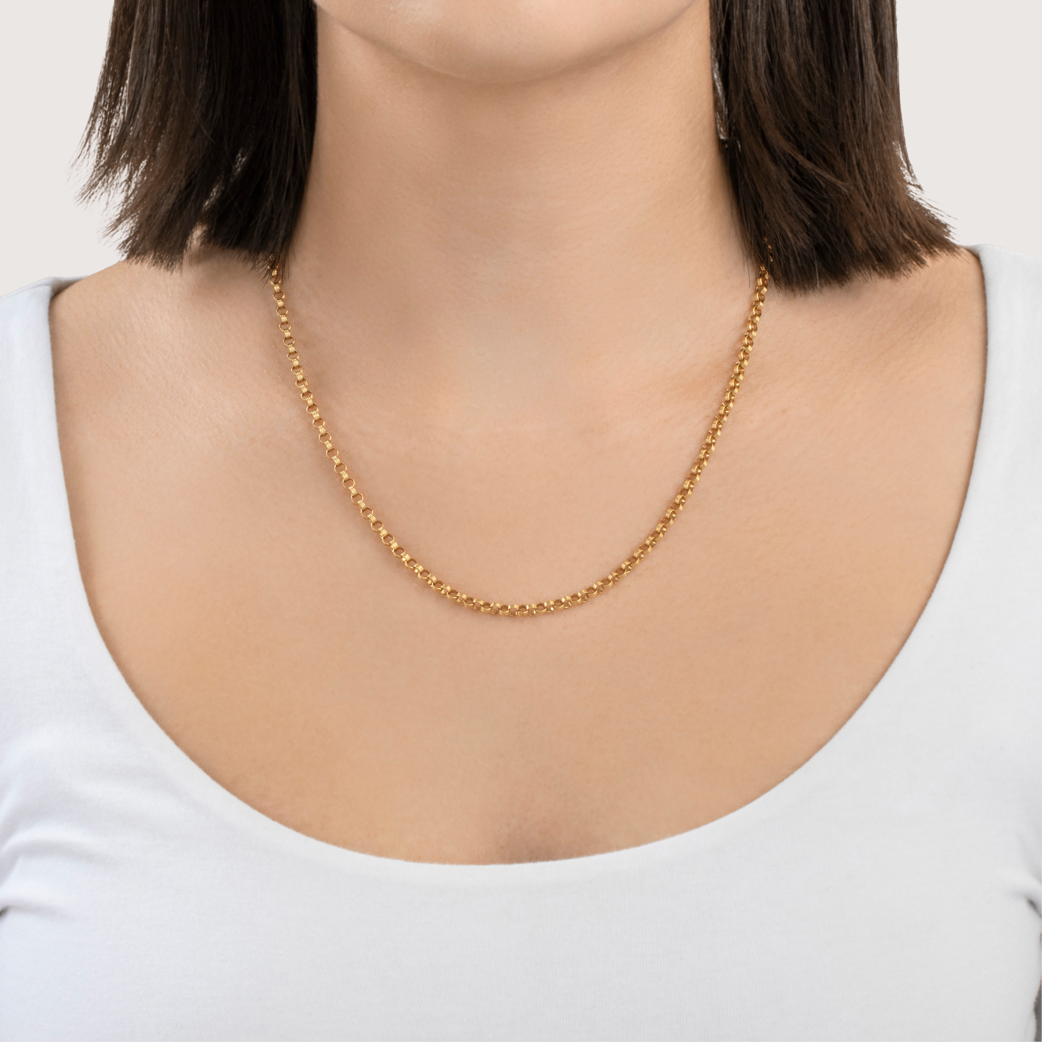 Vintage Italian 14k Yellow Gold Textured Rolo Chain Necklace 18.75、mySite、hinf8tx79