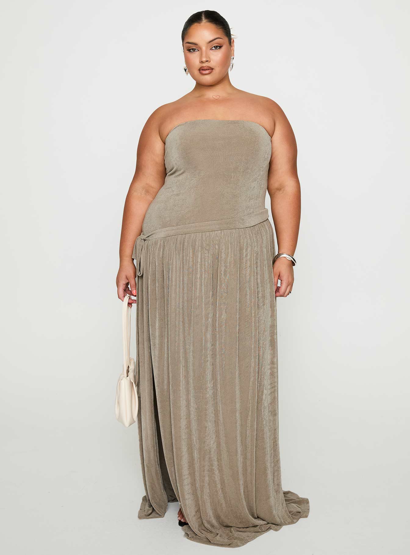 Inka Strapless Maxi Dress Taupe Curve、mySite、solidvoid