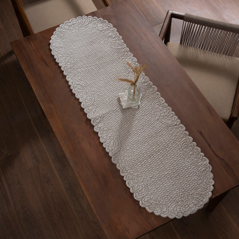 Cotton Dining Mat Set | Table Runner & Placemats | Beige | Set of 7、mySite、camillekostekn