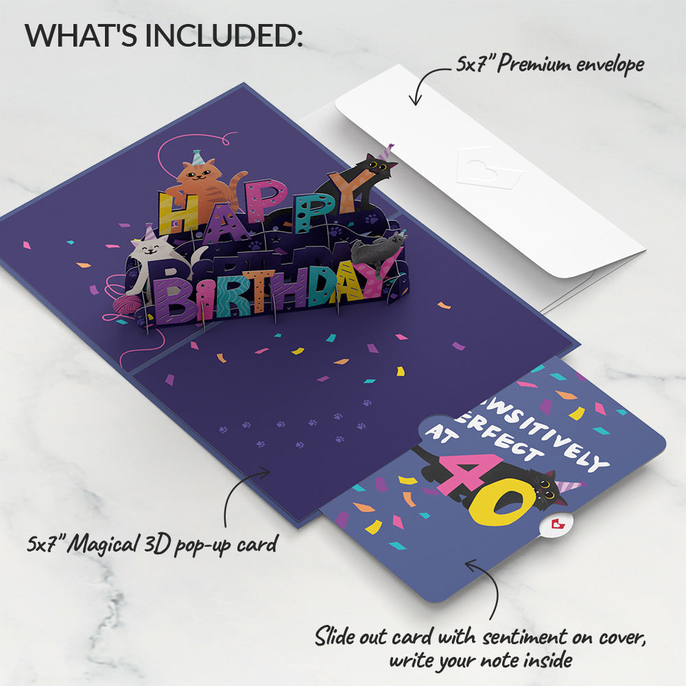 Happy 40th Birthday Cats Pop-Up Card and Sentiment Set、mySite、solidvoid