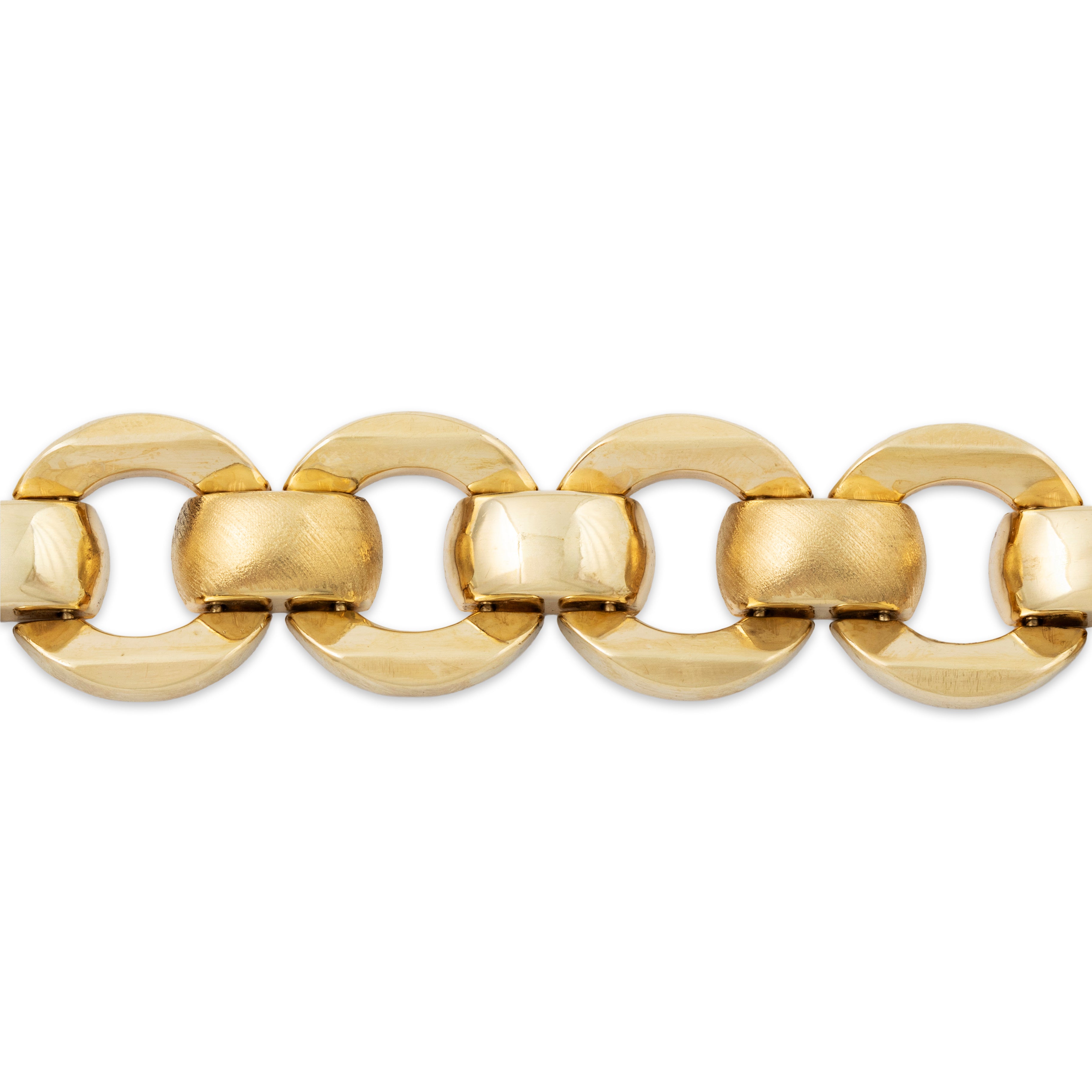 Vintage Italian 14k Yellow Gold Chunky Dual Texture Round Link Bracelet 7、mySite、hinf8tx79