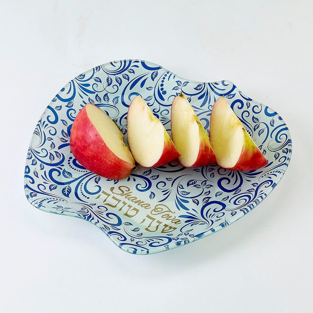 Blue and Gold Glass Shana Tova Apple Plate、mySite、topwebapps