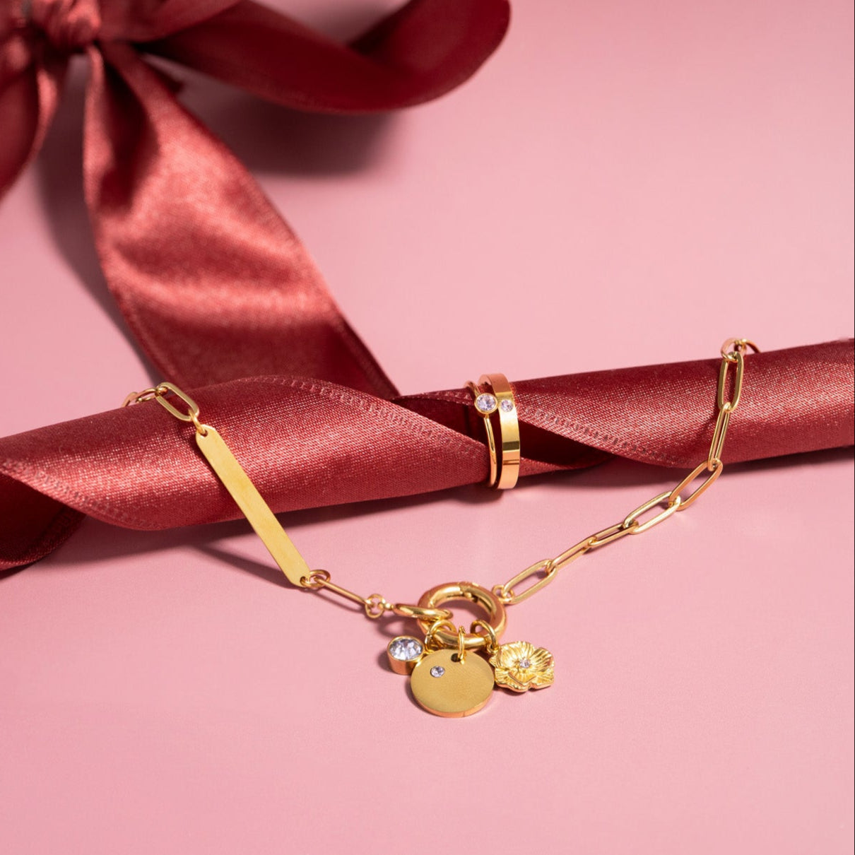 18K Gold PVD Stainless Steel Birthstone Engravable Stacking Ring / ZRJ1004、mySite、dreamappss