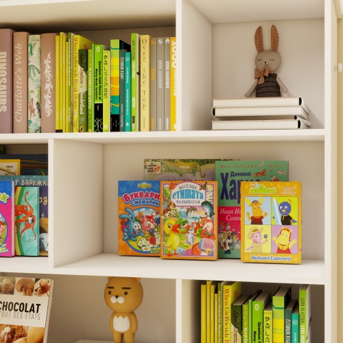 Toy Storage Organizer with 2 Movable Drawers, Multi-Functional 7 Shelf Kids Bookcase with 2 Hooks, Children Book Shelf for Kids Room, Nursery Storage Book Rack for Playroom, Classroom-White、、casual