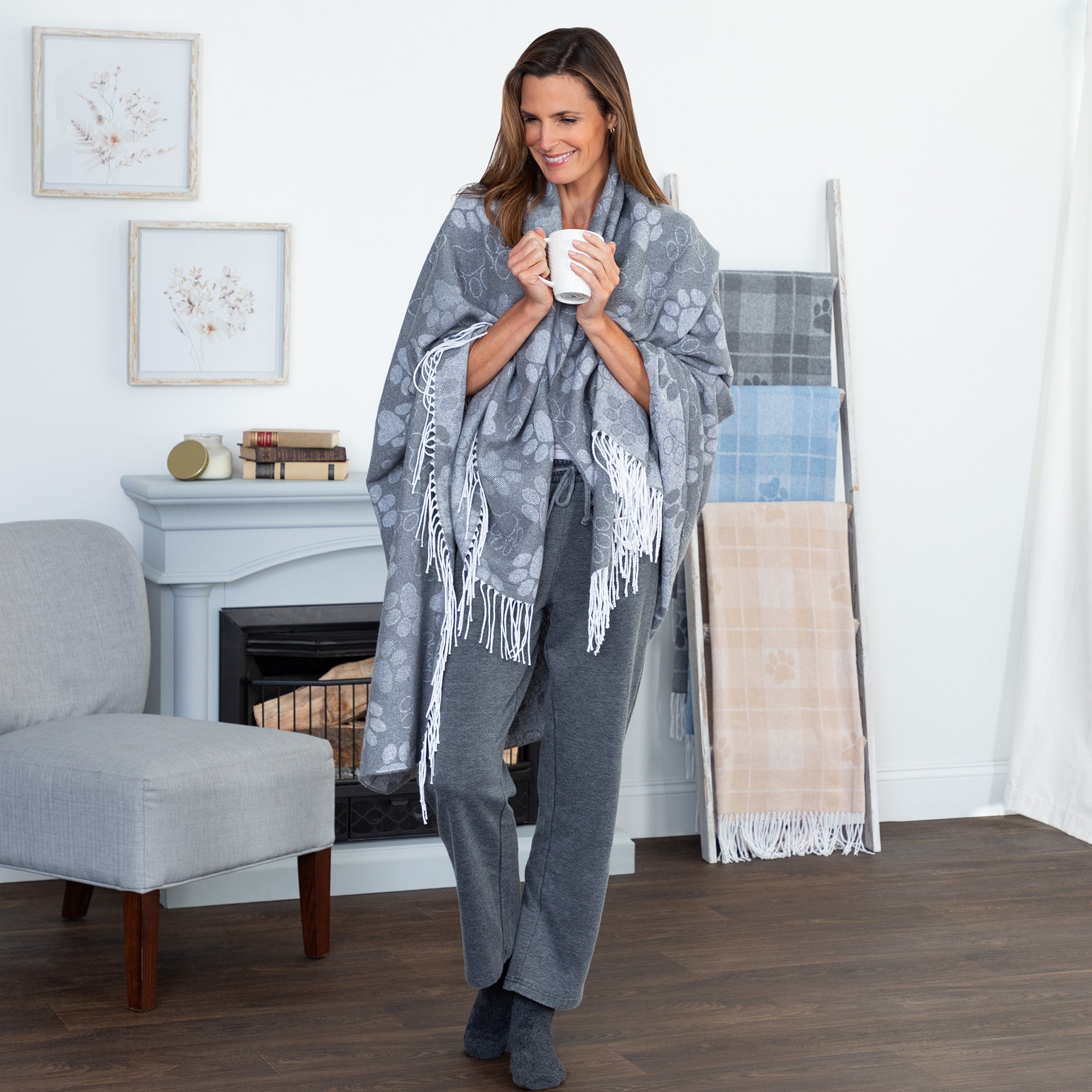 Ukrainian Cotton Blend Paw Throw Blanket with Fringe、mySite、camillekostekn