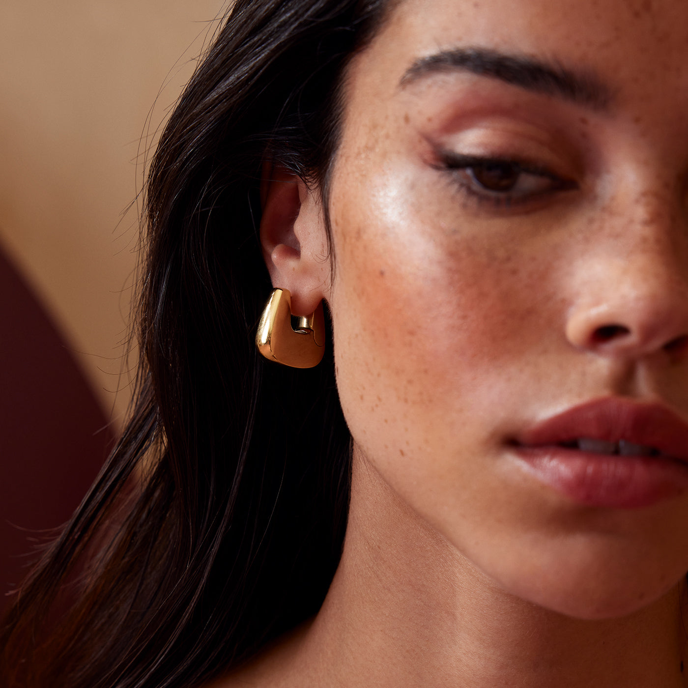 Élevé Rectangular Hoop Earrings, Gold Colour、mySite、botmansion