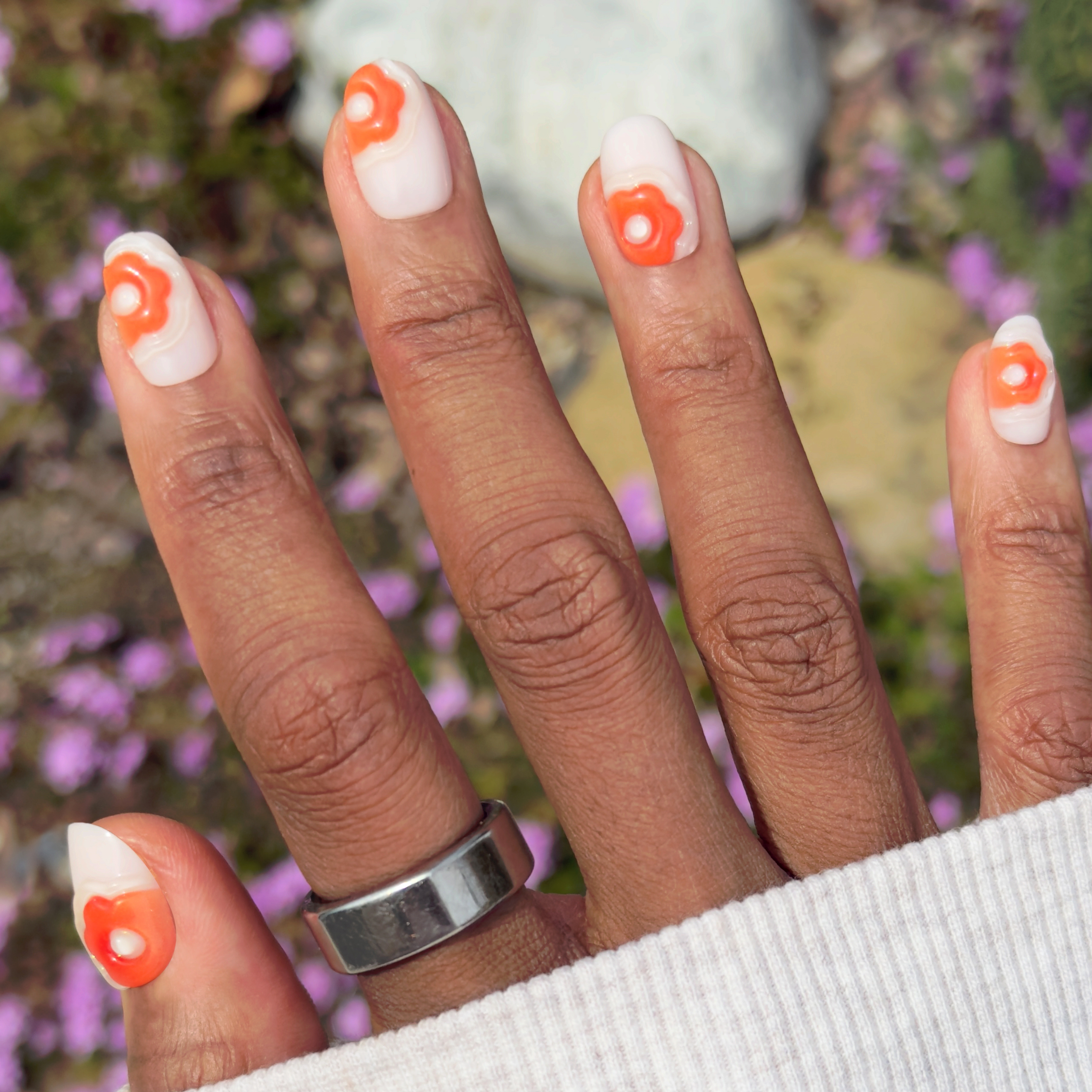 Puffy Bubble Flowers - Press-On | Short | Round、mySite、solidvoid