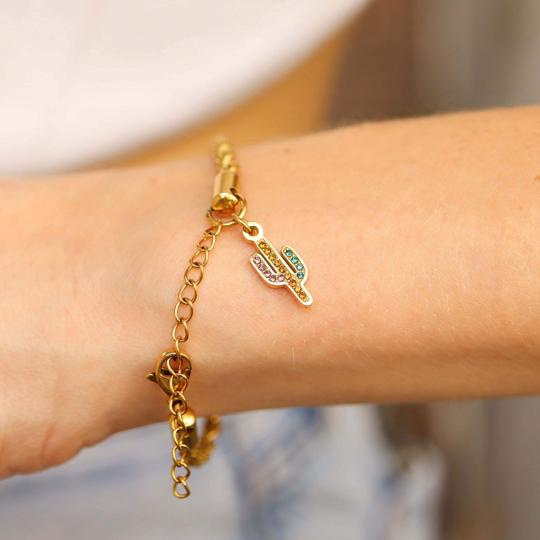 18K Gold PVD Stainless Steel Cactus with CZ Stone Charm / PDL0208、mySite、dreamappss