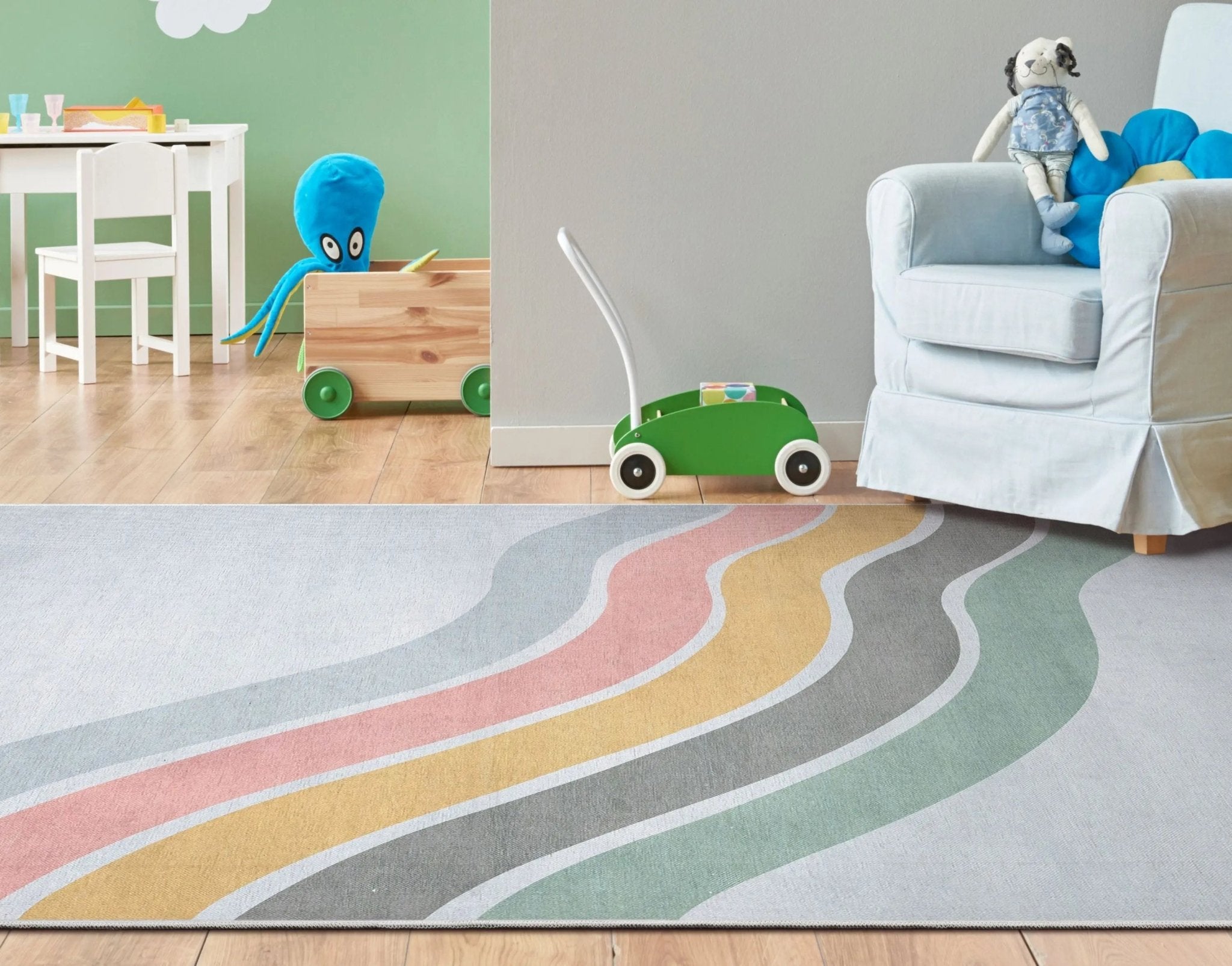 Curved Rainbow Modern Multi Color Area Flat-Weave Rug、mySite、gigharbornorthrealestate