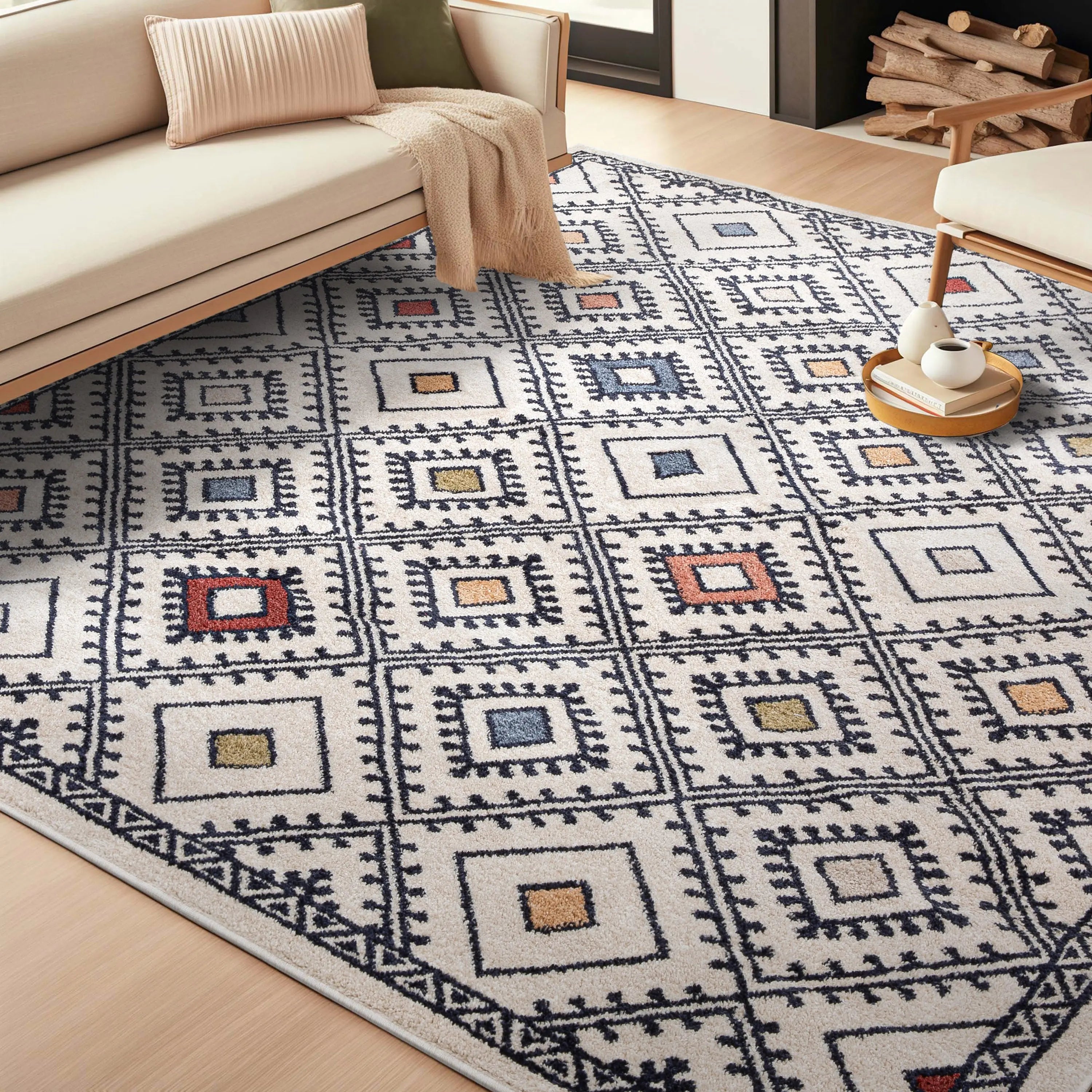 Moderne Bohemian Chic Tribal Moroccan Beige Rug、mySite、gigharbornorthrealestate