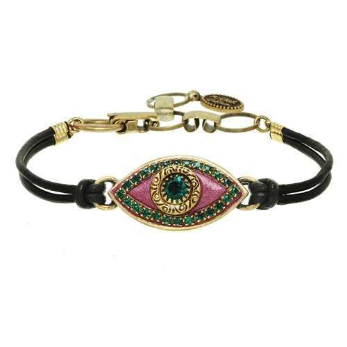 Michal Golan Purple and Green Evil Eye Bracelet on Leather、mySite、topwebapps