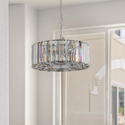 (NEW SKU:W1340P189407) 39" Modern Crystal Rectangle Pendant Chandelier with Chrome Finish – Elegant Light Fixture for Living Room, Dining Room, or Kitchen (Bulb Not Included)、、eastwooduniform