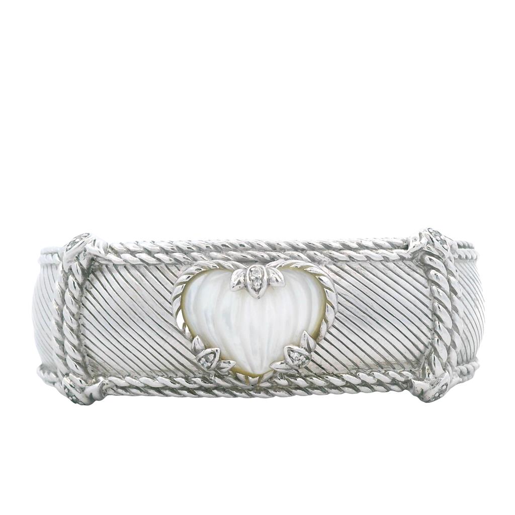 Estate Sterling Silver Carved Mother of Pearl Heart Judith Ripka Cuff Bracelet、mySite、botmansion