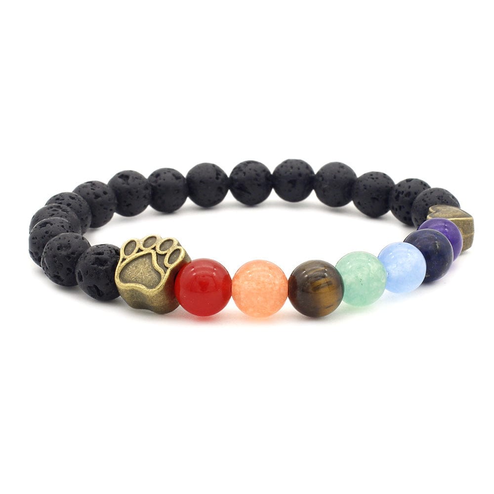 Pet Paw Lava Stone 8mm Beaded Bracelets with Rainbow Chakras Aromatherapy Diffuser Bracelets、mySite、g9winljtr