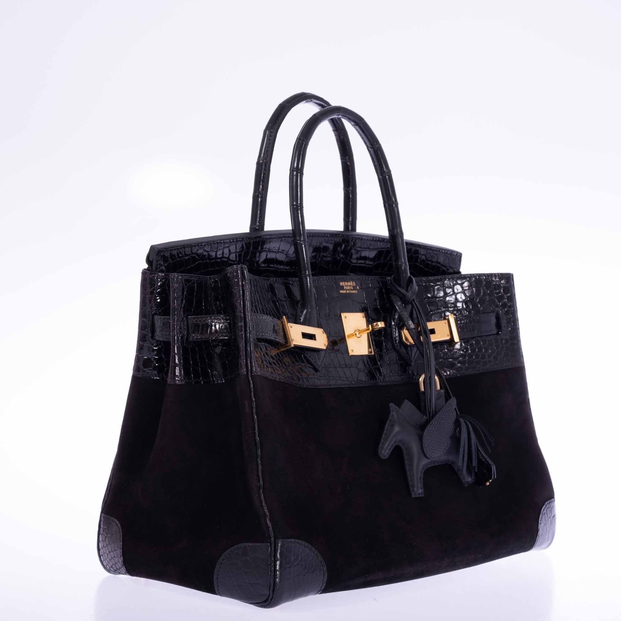 Hermès Birkin 35 Black Veau Doblis Suede & Black Porosus Crocodile Gold Hardware、mySite、garminoutage.com