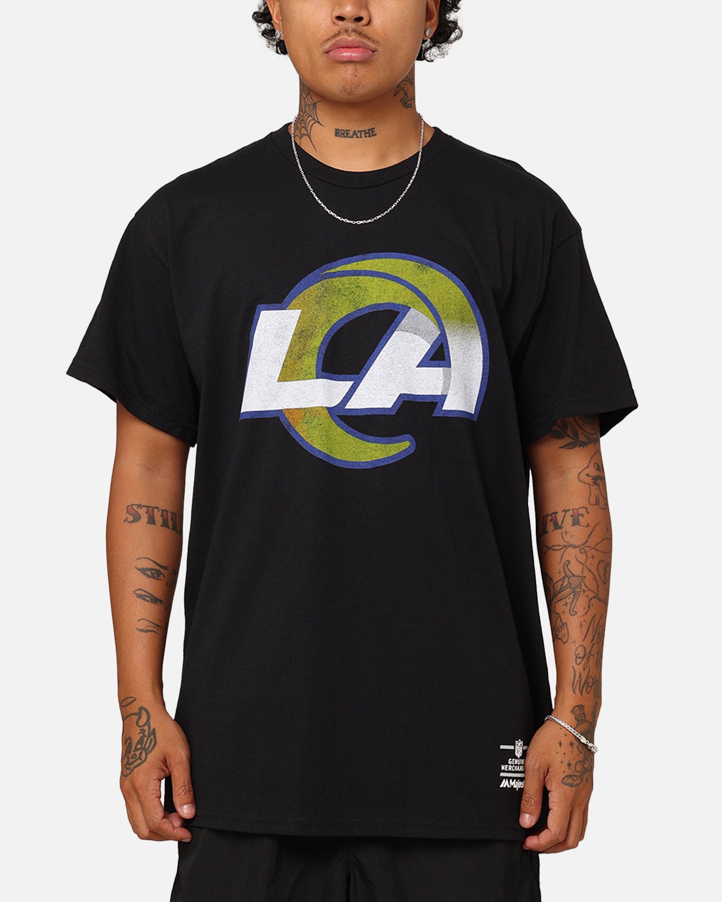 Majestic Athletic Los Angeles Rams Team Crest T-Shirt Black、mySite、zt4zffjzw