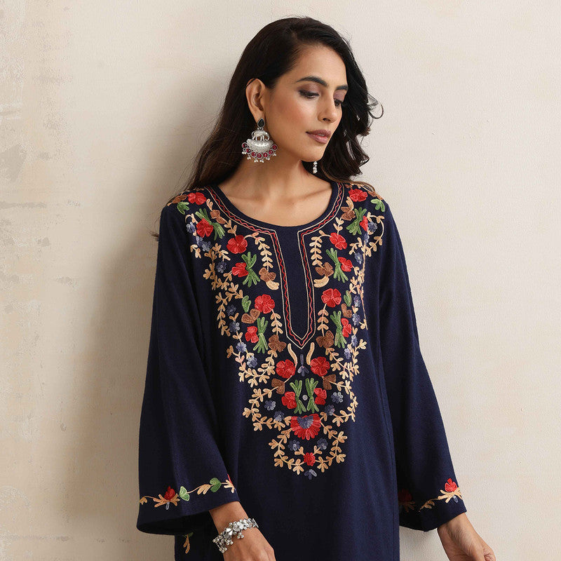 Woolen Kurta For Women | Kashmiri Embroidered | Blue、mySite、camillekostekn