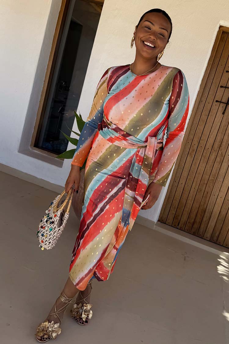 Sunset Stripe Mesh Midi Dress、mySite、solidvoid