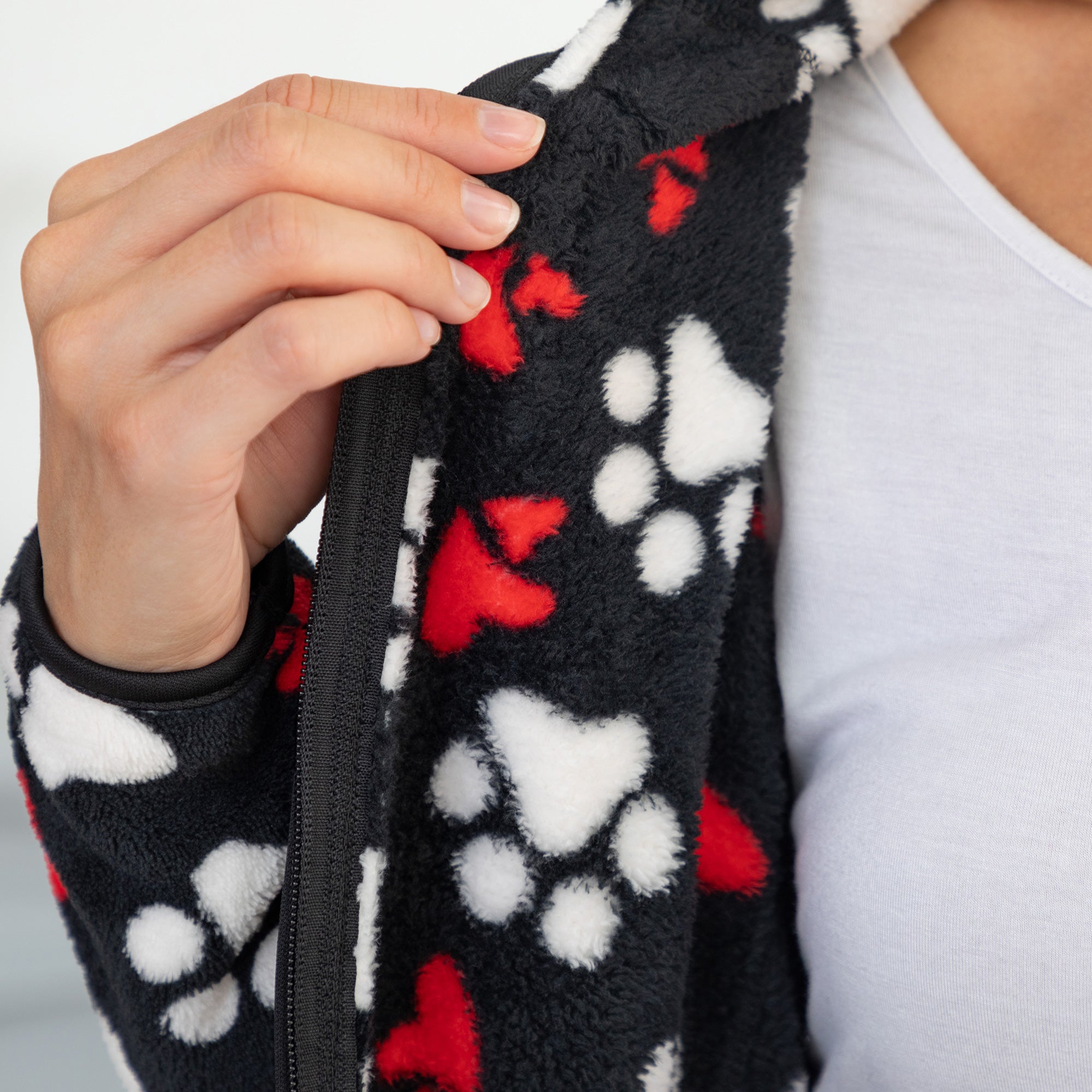 Printed Paws Fleece Trimmed Zippered Jacket、mySite、camillekostekn