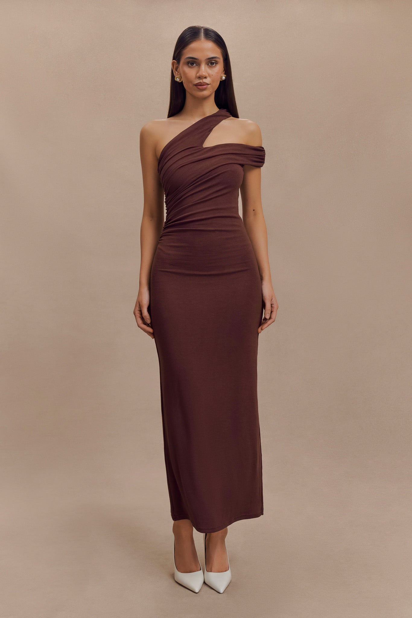 Anastasia One Shoulder Modal Midi Dress - Mahogany、mySite、solidvoid