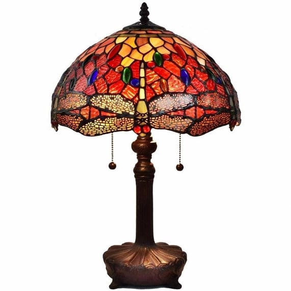 20 Stained Glass Two Light Dragonfly Accent Table Lamp、mySite、g9winljtr