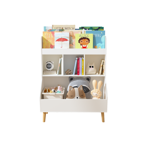 Kids Bookshelf and Toy Storage Organizer, Multifunctional 4 Tier Wooden Kids Book Shelf with Bookcase Display Stand in Kids Room Playroom Nursery for Kids, Children, Toddlers (White)、、casual