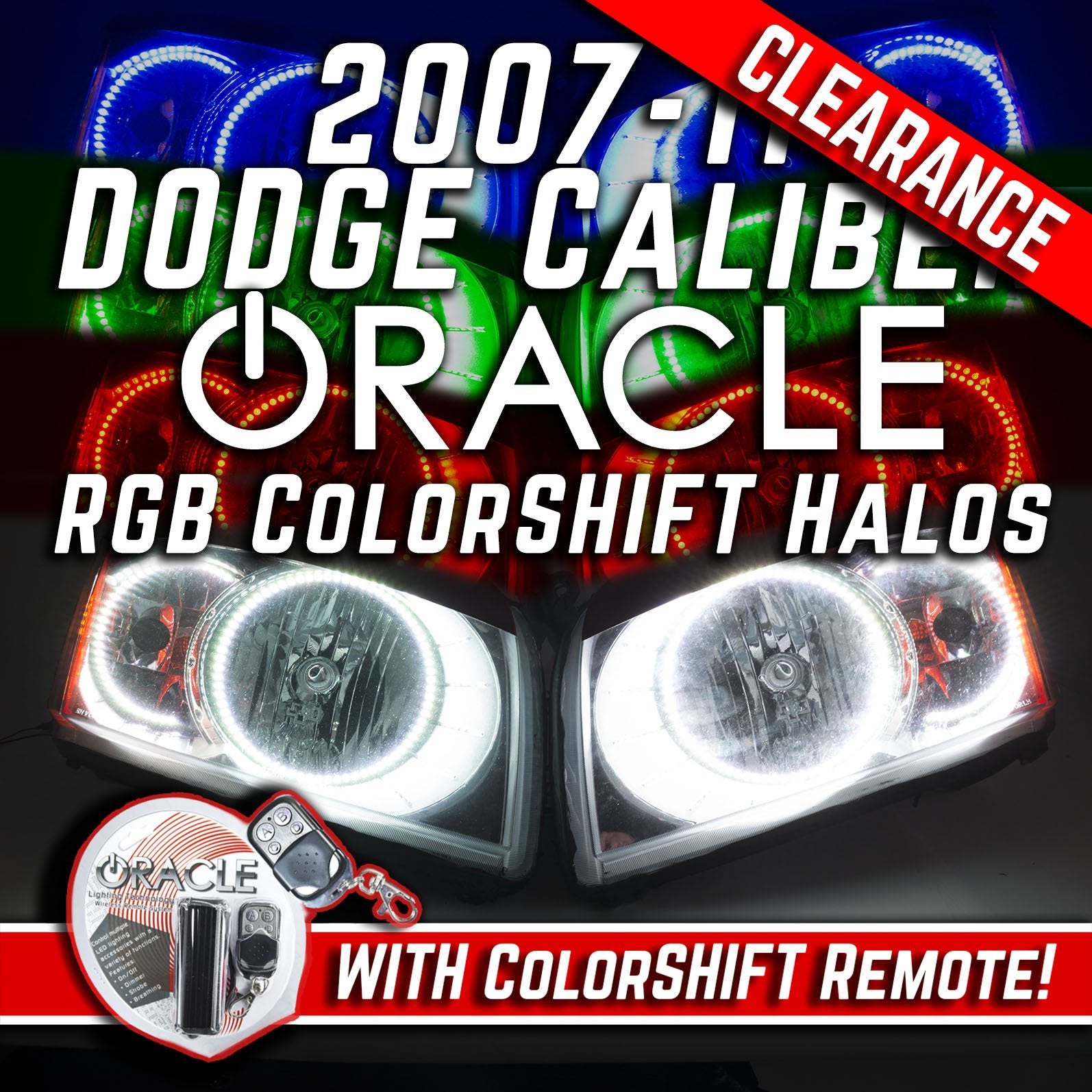 2007-2011 Dodge Caliber Headlights w/ ORACLE RGB ColorSHIFT LED Halos + Remote、mySite、nflplayoffbracketp