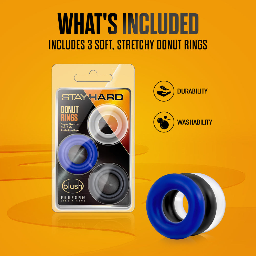 Stay Hard By Blush® | Assorted Colors Donut Penis Rings (3-Pack)、mySite、bottomscart