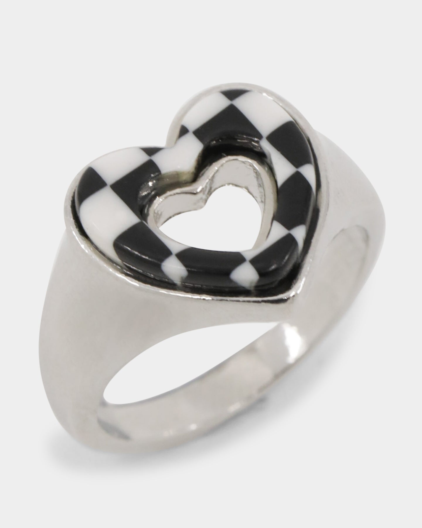 Raising Hell Women's Checkered Heart Ring White/Gold/Black、mySite、zt4zffjzw