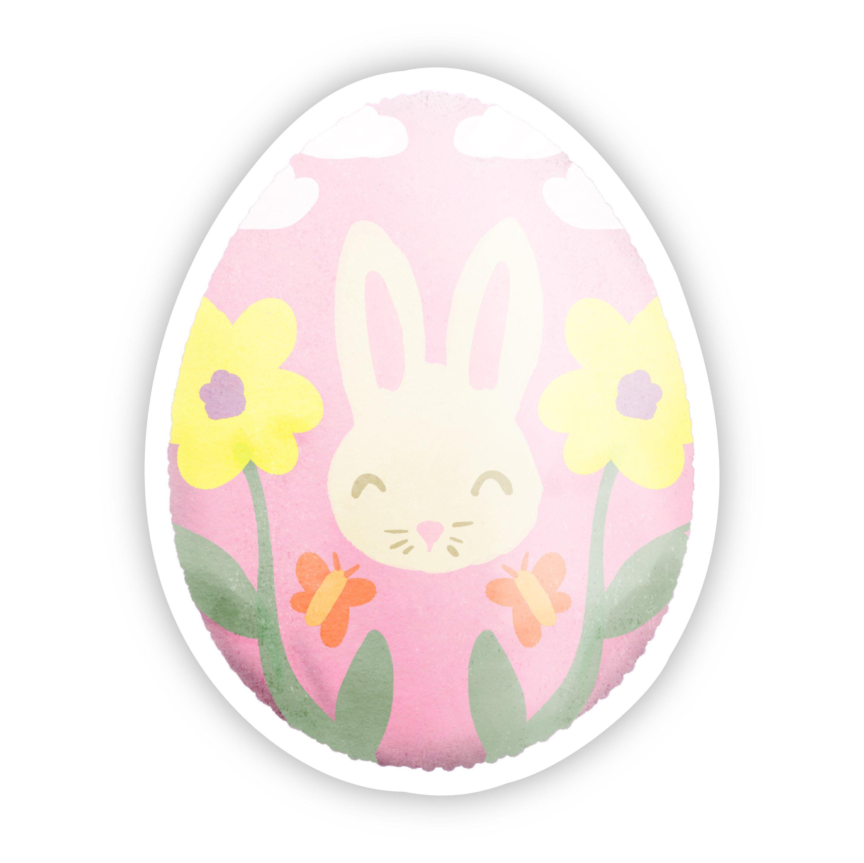  Pink Egg with Bunny and Flowers Easter Sticker、mySite、elrpsem3k