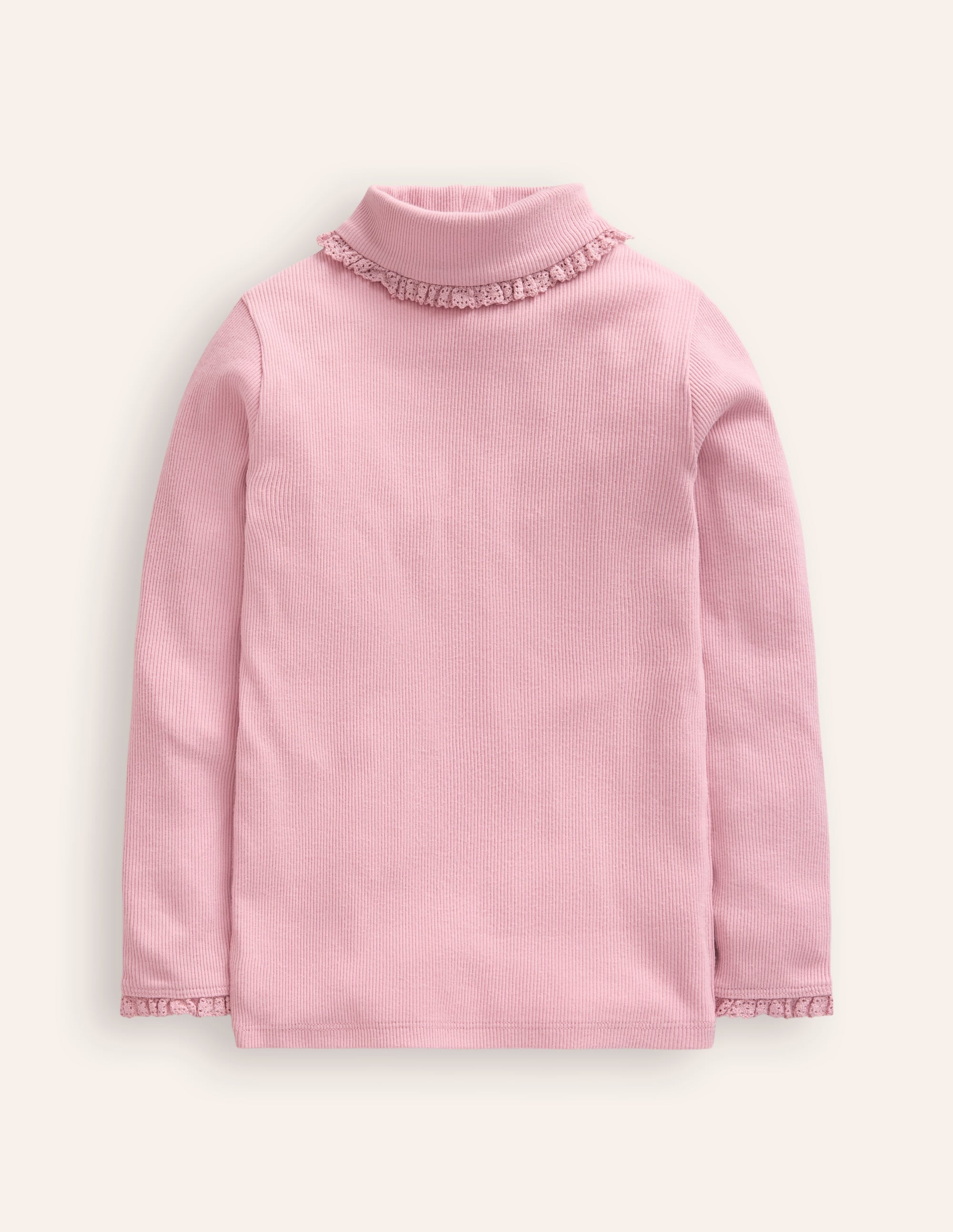  Ribbed Lace Trim Roll Neck-Vintage Pink、mySite、ashleygrahame
