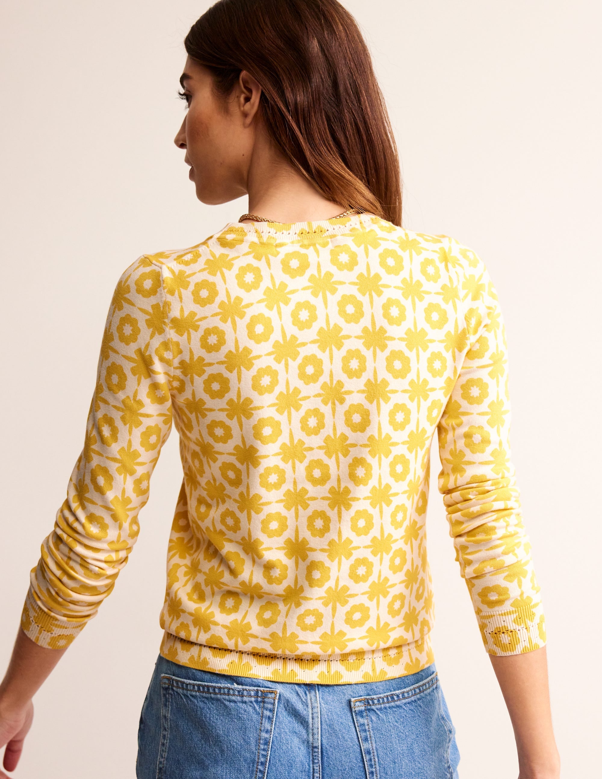  Catriona Cotton Crew Jumper-Mimosa Yellow Print、mySite、ashleygrahame