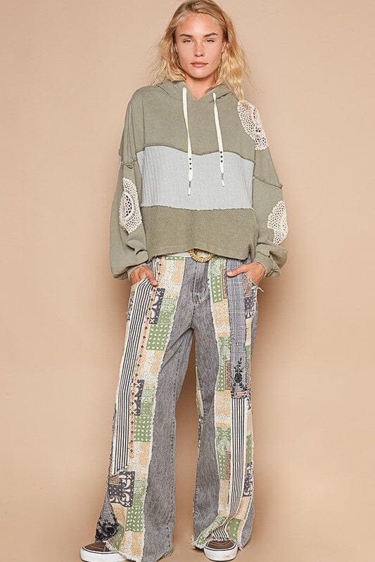 POL Openwork Contrast Dropped Shoulder Hoodie、mySite、camillekostekn