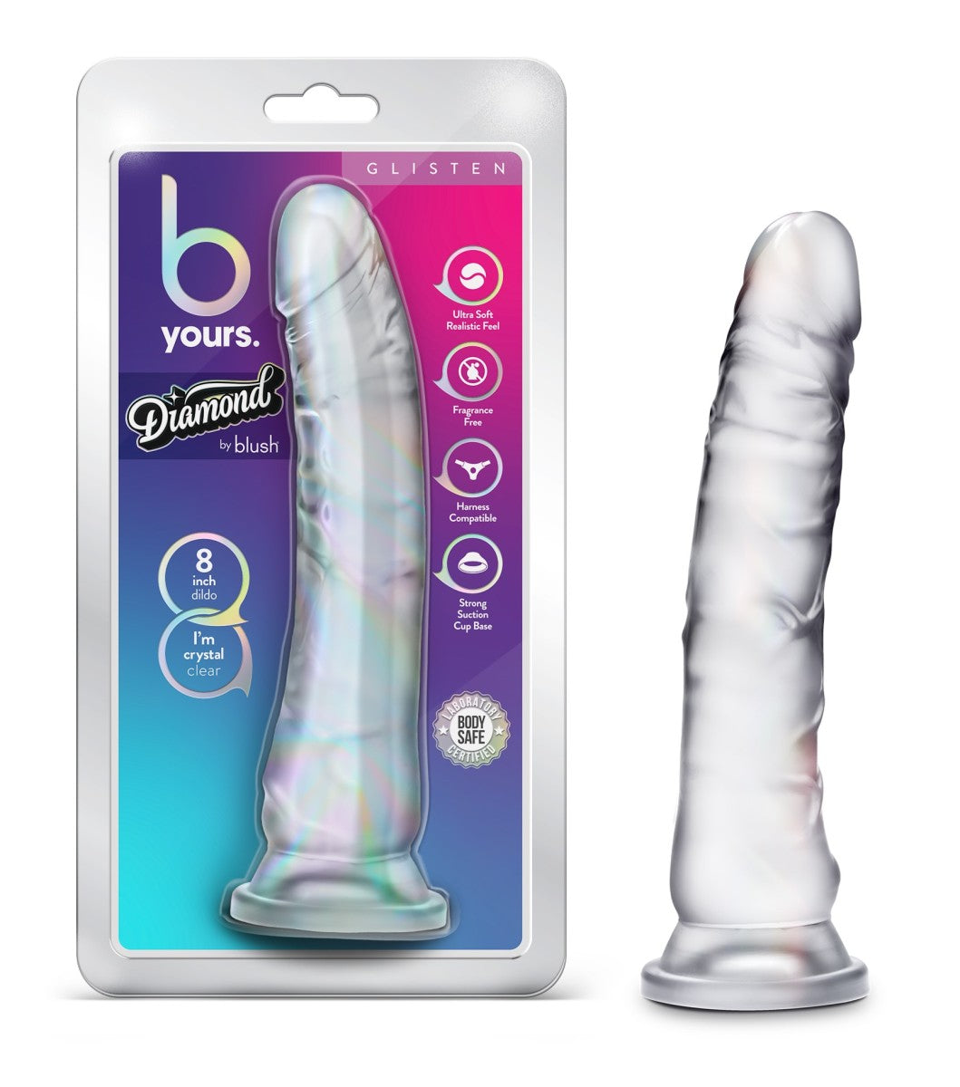 B Yours Diamond By Blush® | Glisten Realistic G-Spot Clear 8.75-Inch Long Dildo With Suction Cup Base、mySite、bottomscart