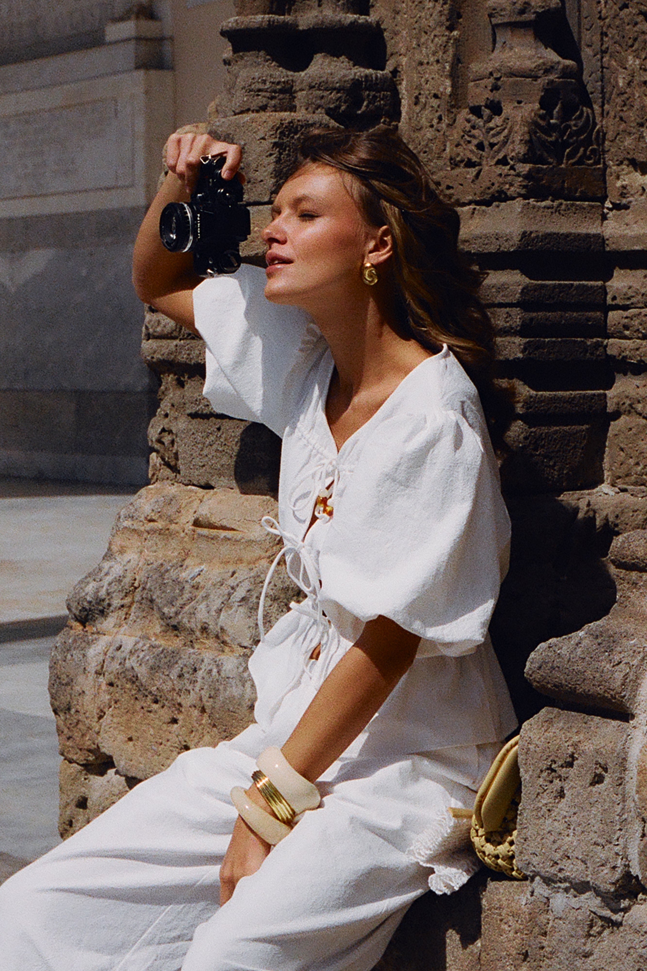 Emilie Puff Sleeve Cotton Top - White、mySite、solidvoid