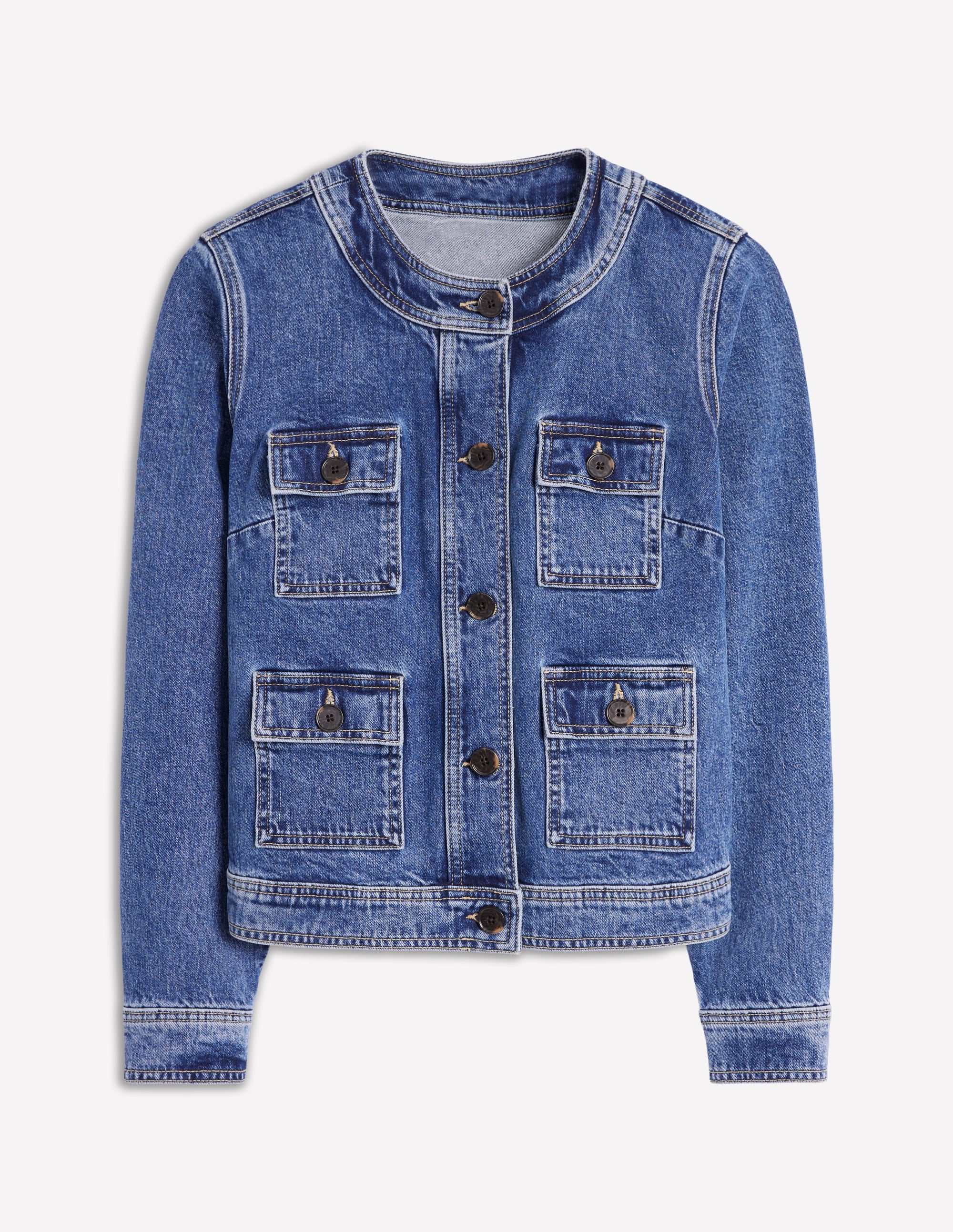  Collarless Casual Jacket-Mid Wash Denim、mySite、ashleygrahame