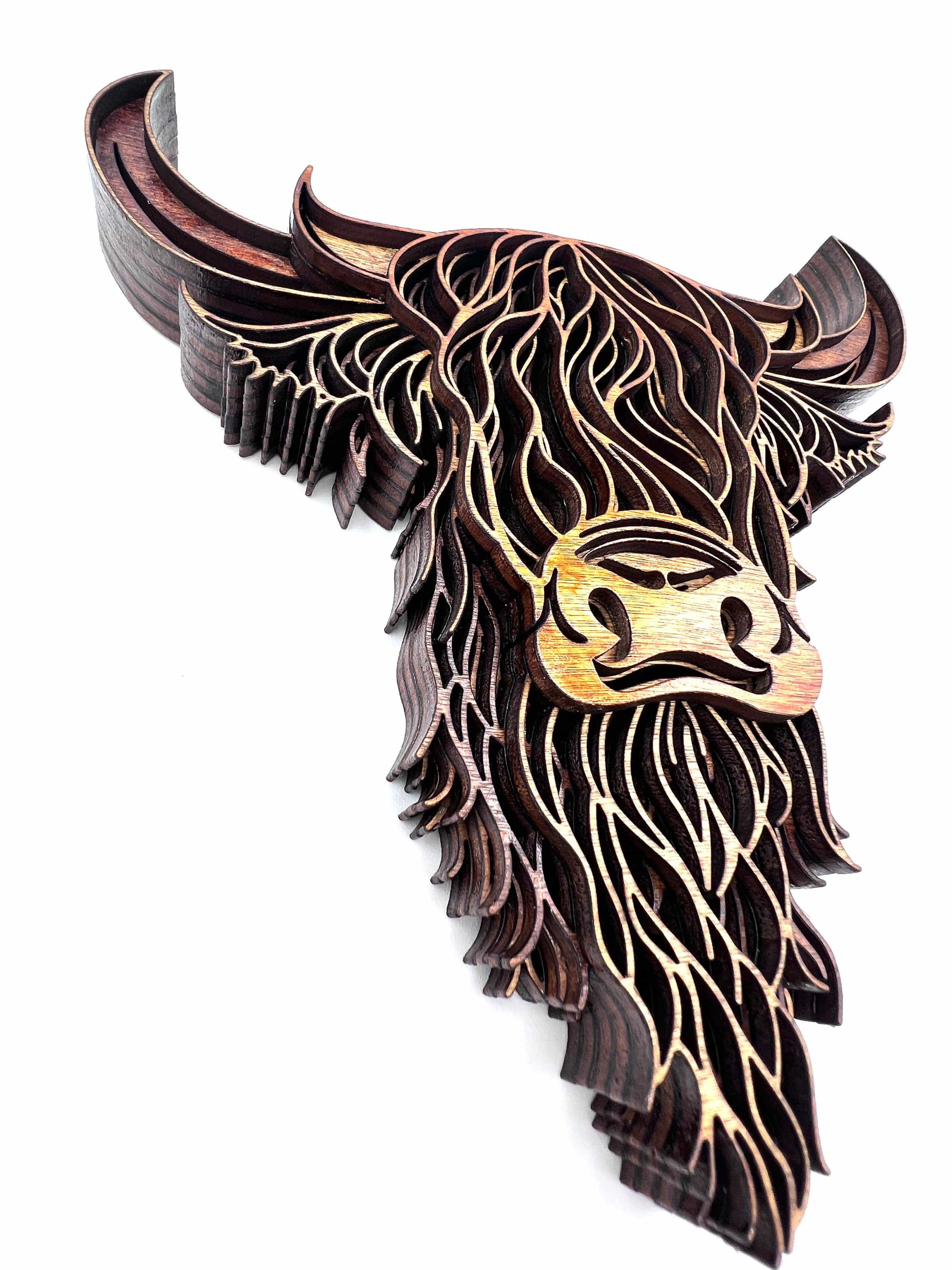 Highland Cow 3D Multi-Layer Wood Wall Hanging Handmade in the USA、mySite、g9winljtr