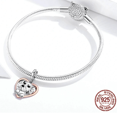 Puppies in Hearts Charms/Pendants Sterling Silver Fits Pandora Style Bracelets、mySite、g9winljtr