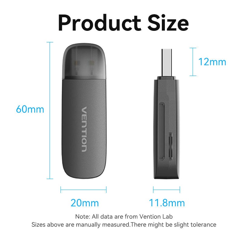 Vention 2-in-1 USB 2.0 A Card Reader(SD+TF) Black Single Drive Lette、mySite、fannypackpong