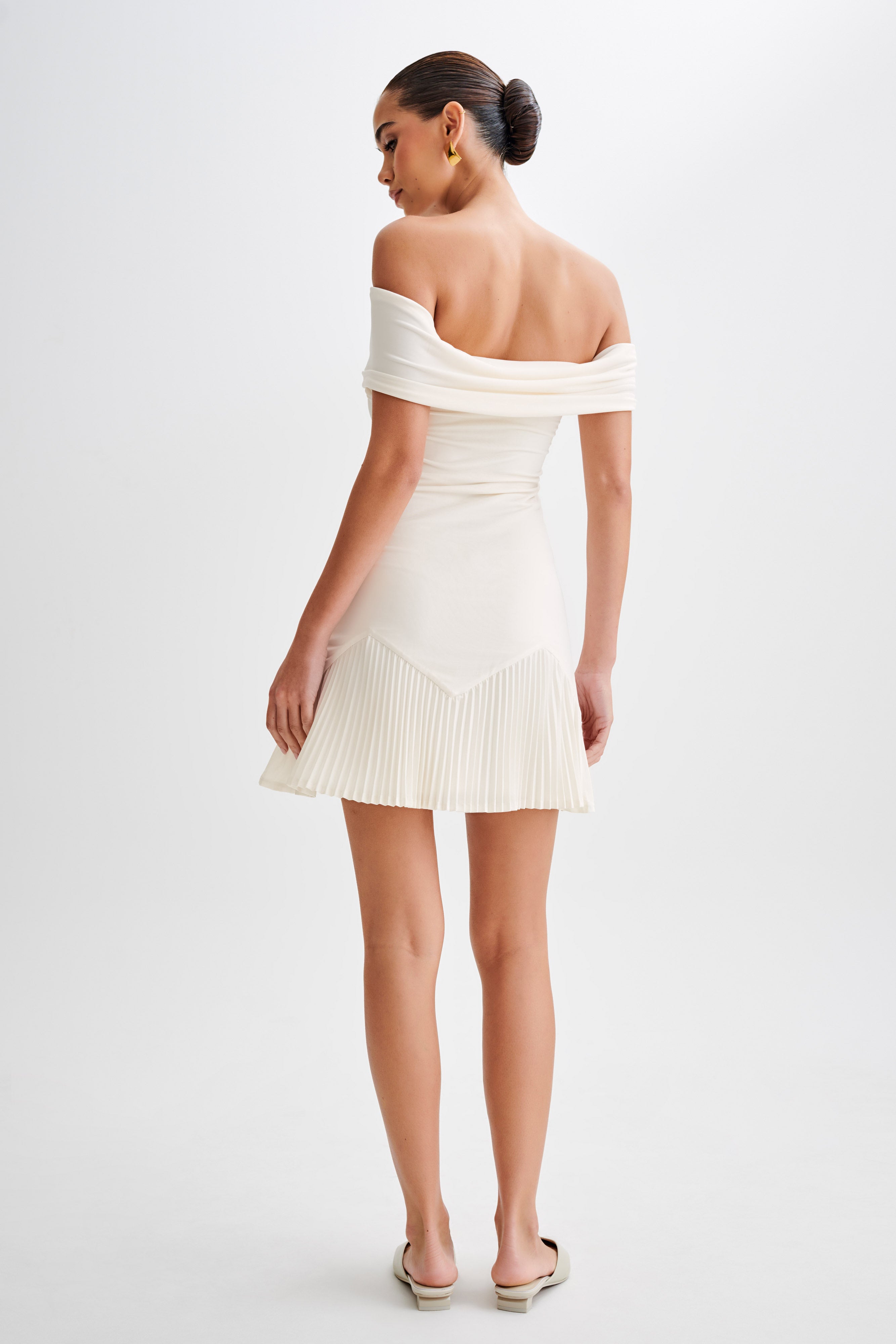Melina Slinky Off Shoulder Mini Dress - Ivory、mySite、solidvoid