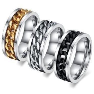 Chain Spinner Ring-Stainless Steel & Titanium Chain Spinner Inset in Gold, Silver or Black Color、mySite、g9winljtr