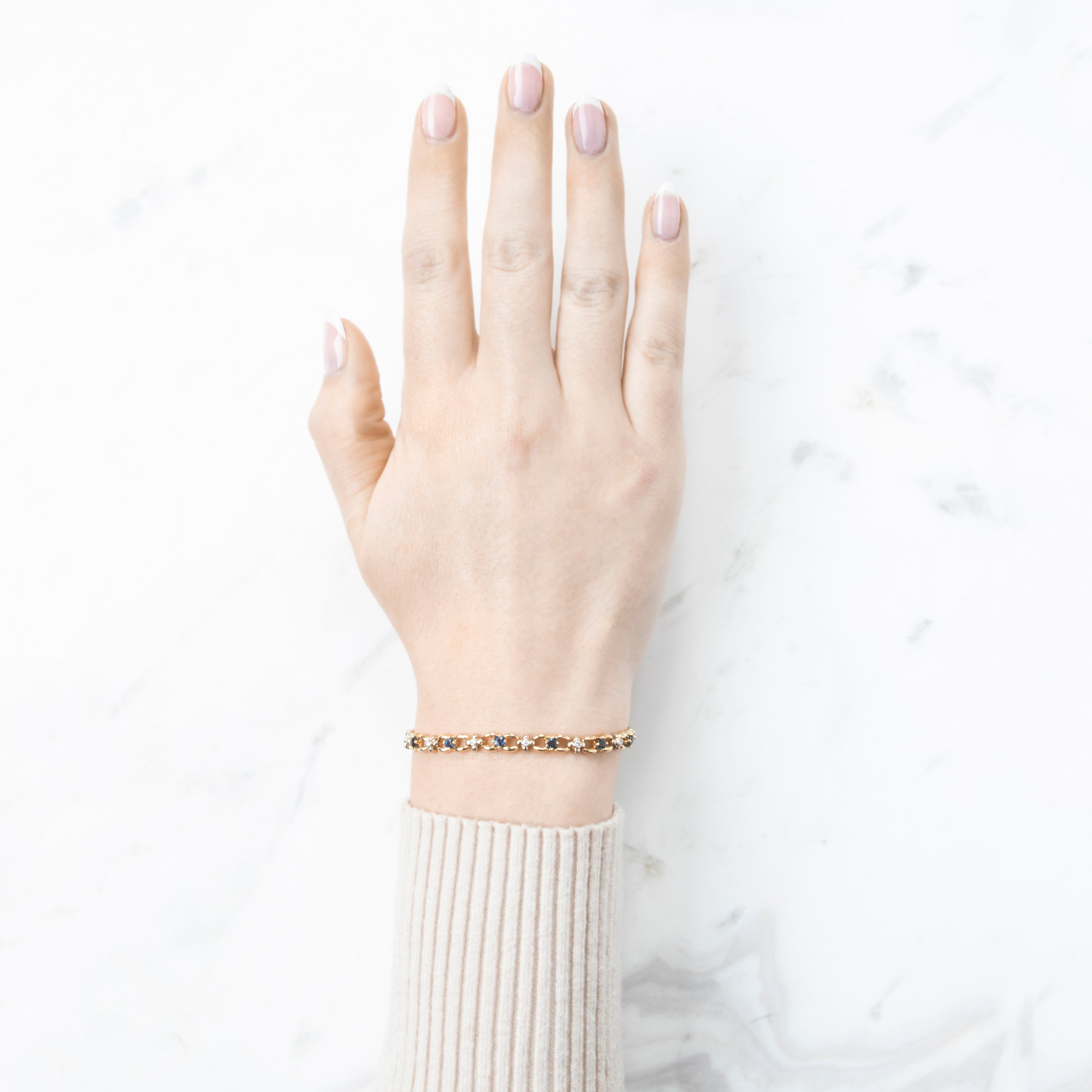 Vintage 14k Yellow & White Gold 1.4cttw Sapphire Diamond Link Bracelet 6.75、mySite、hinf8tx79